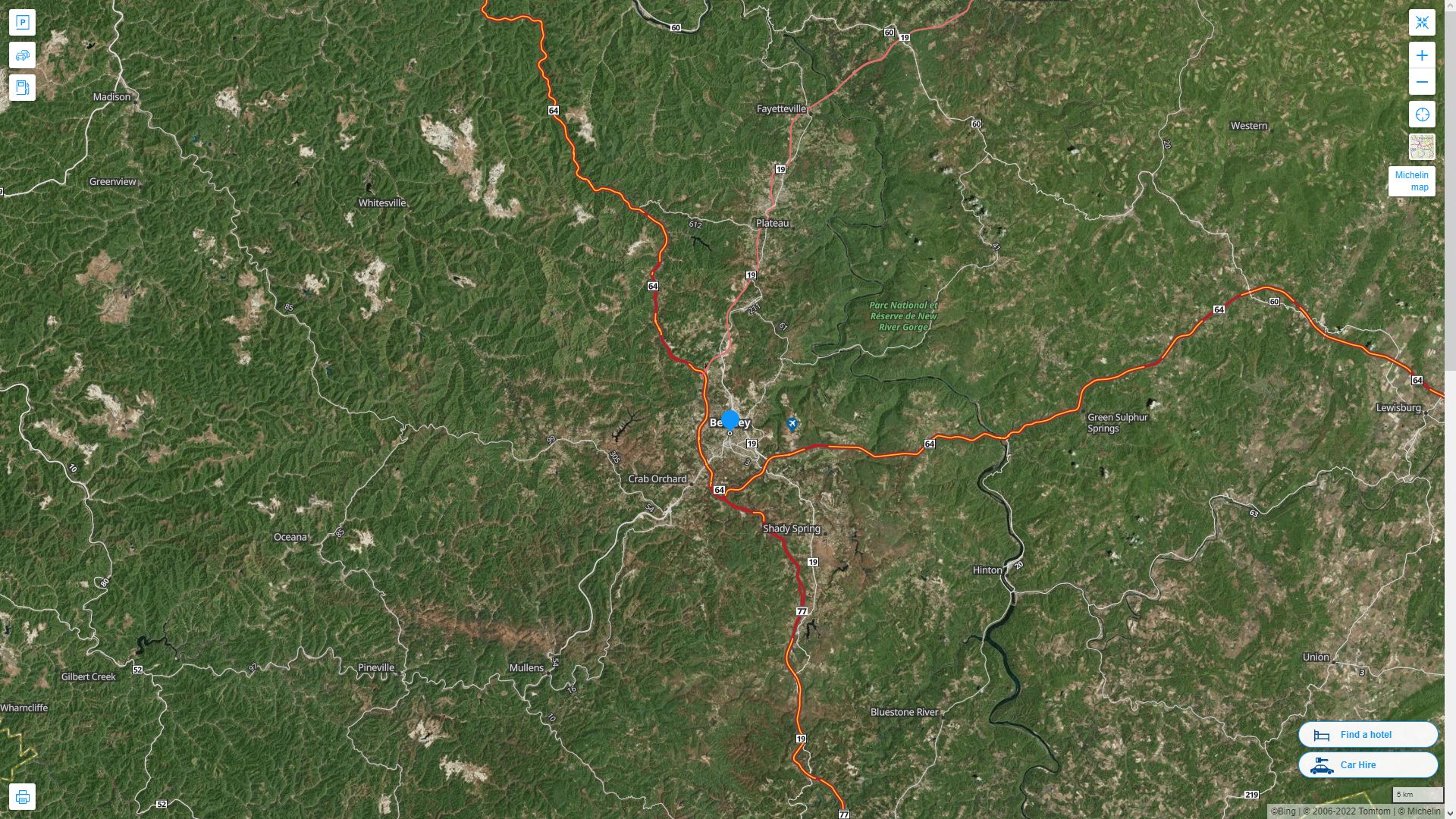 Beckley West Virginia Highway and Road Map with Satellite View